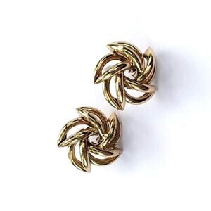 Gold-tone pin-wheel, wind-mill spiral post earrings